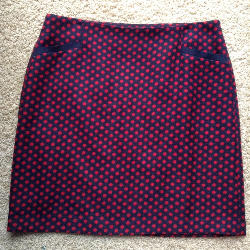 Talbots Navy and Red Polka Dot Pencil Skirt